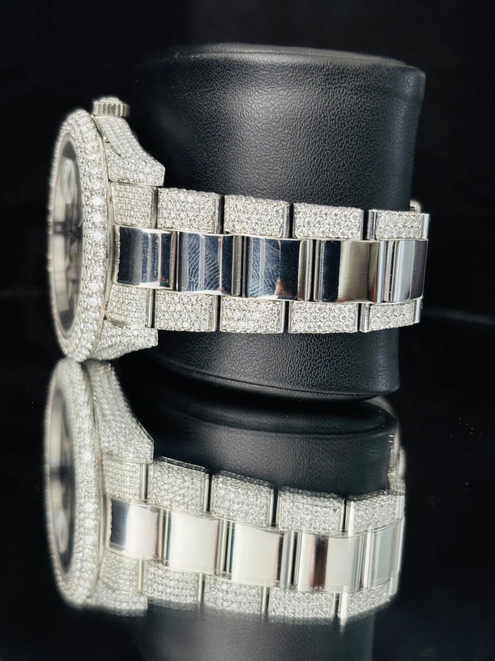 41MM Men Luxury Black Dial Iced Moissanite Watch