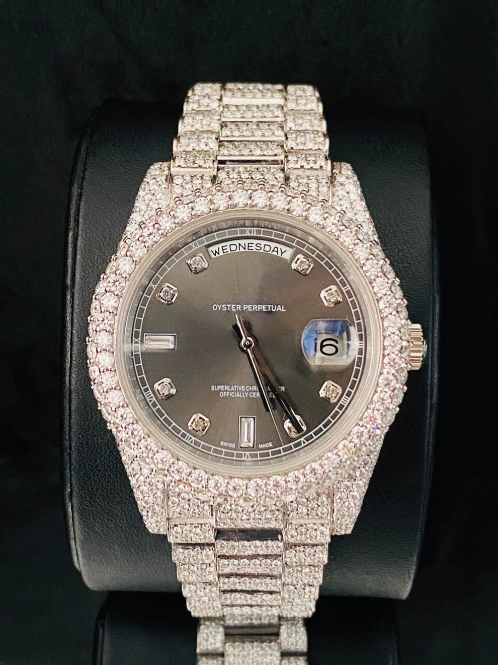 Men's Black Dial Moissanite Fully Iced Out Watch For Men