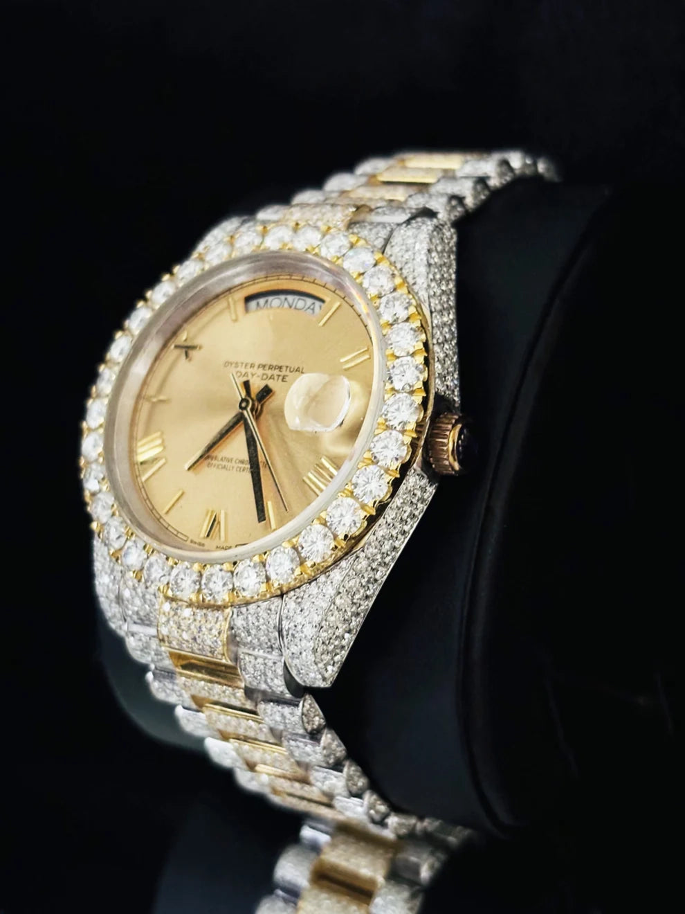 41MM Two Tone Roman Number Iced Out Moissanite Watch