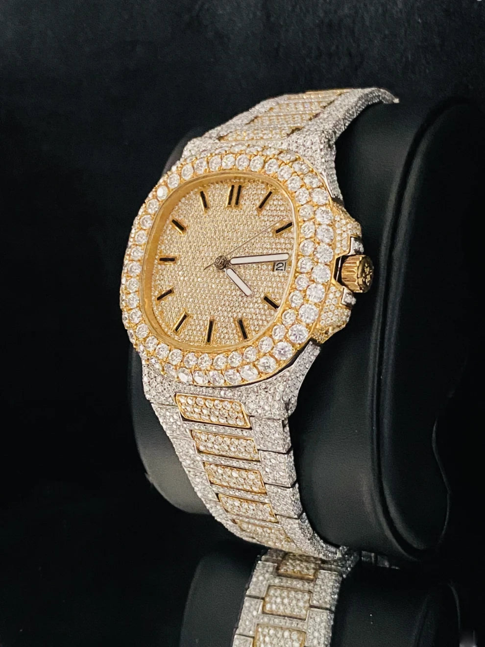 Men's Fully Studded Two Tone Moissanite Watch For Gift