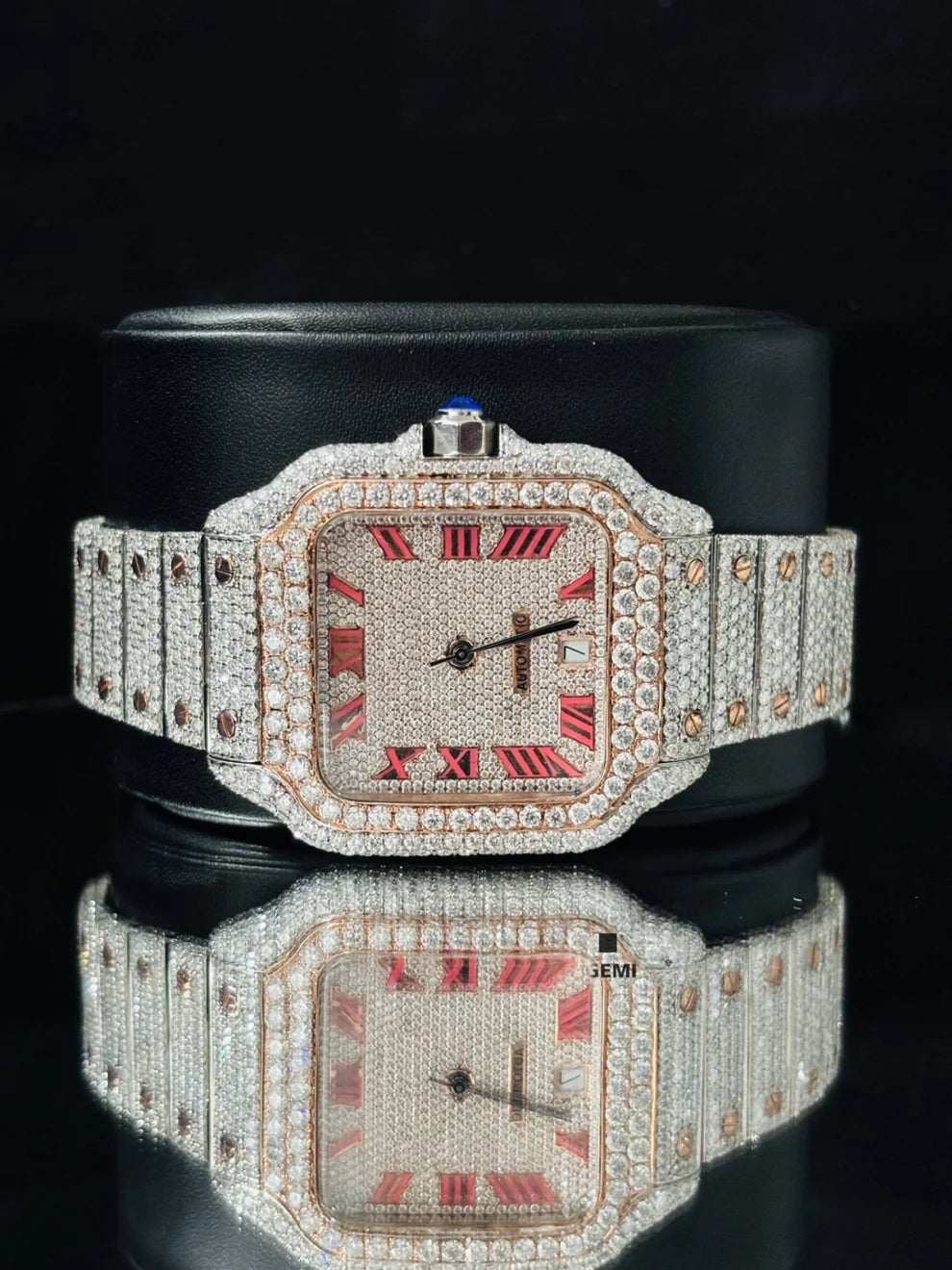 Dual Tone fully Studded Roman Number Moissanite Watch