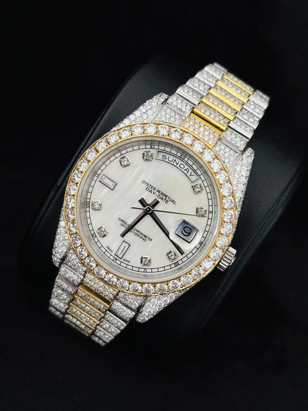 Two Tone Moissanite Watch For Men Presidential Strap