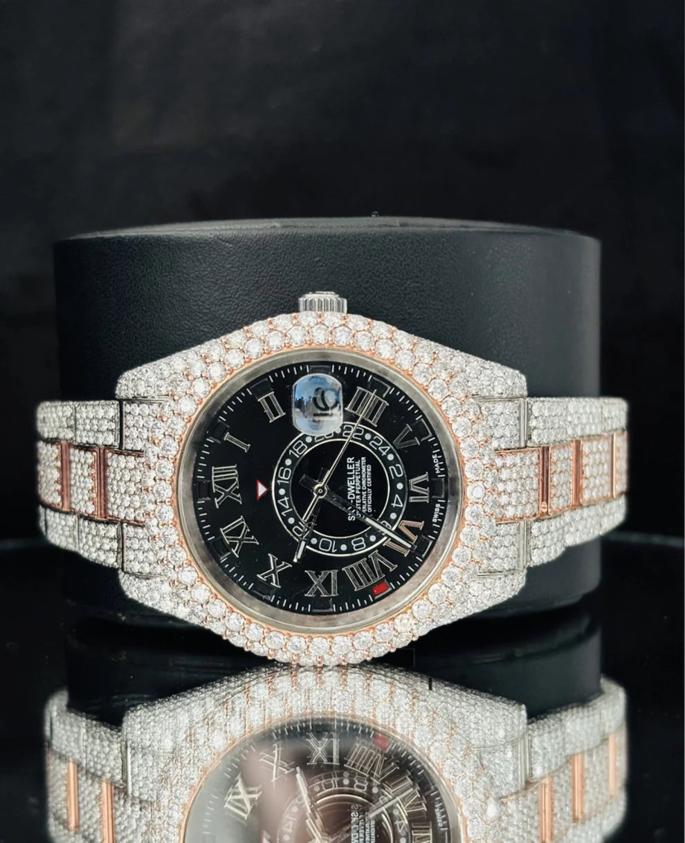 41MM Dual Tone Sky Dweller Iced Out Moissanite Watch