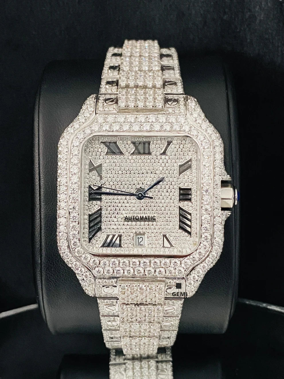 Roman Dial Fully Iced Out Moissanite Diamond Watch