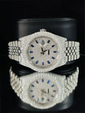 Blue Baguette Bar Jubilee Strap Studded Moissanite Watch