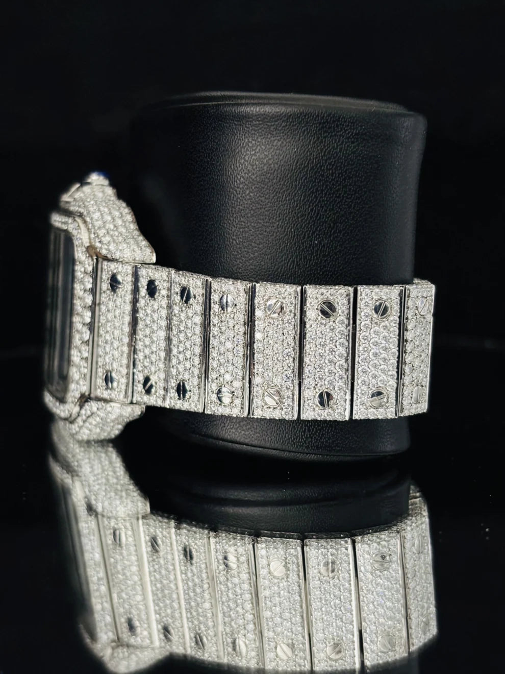Green Roman Number Fully Studded Moissanite Watch