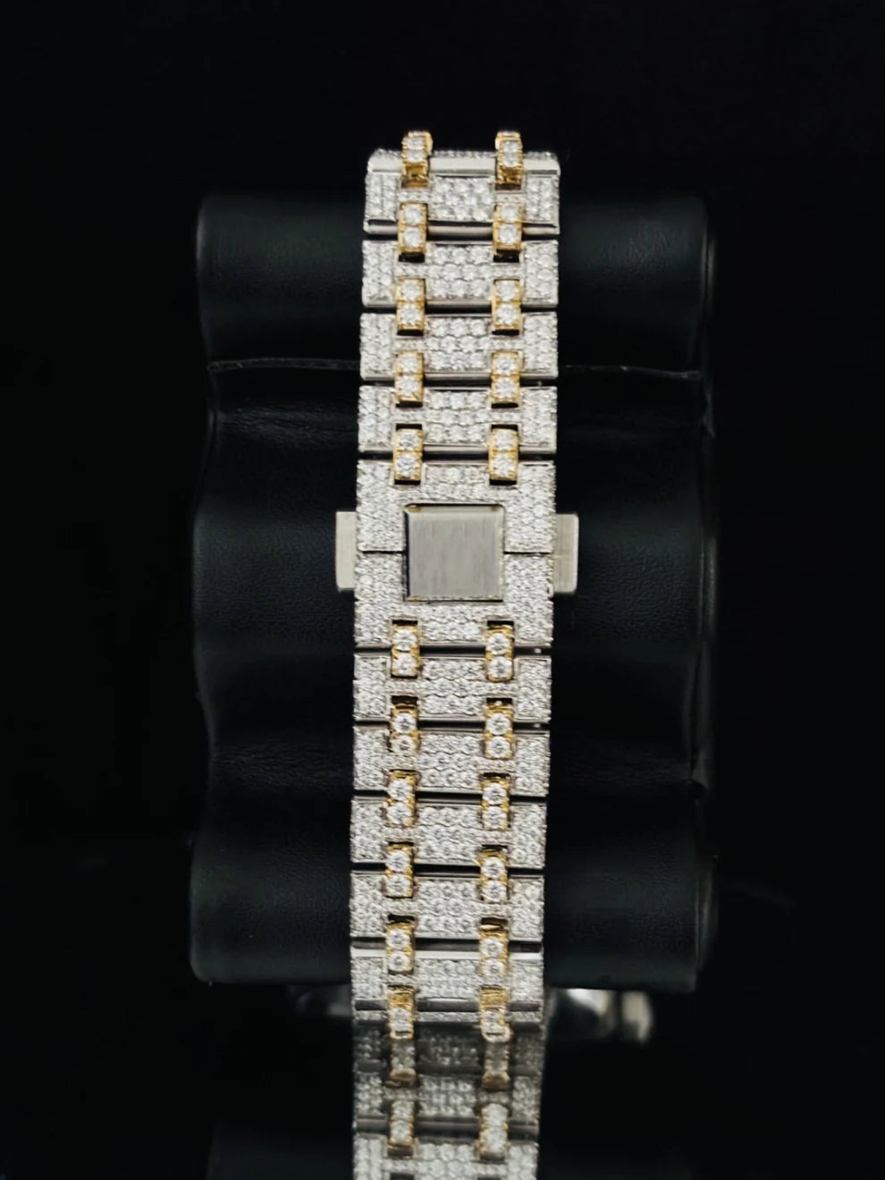 Yellow Gold Plated Red Bar Hip Hop Moissanite Watch