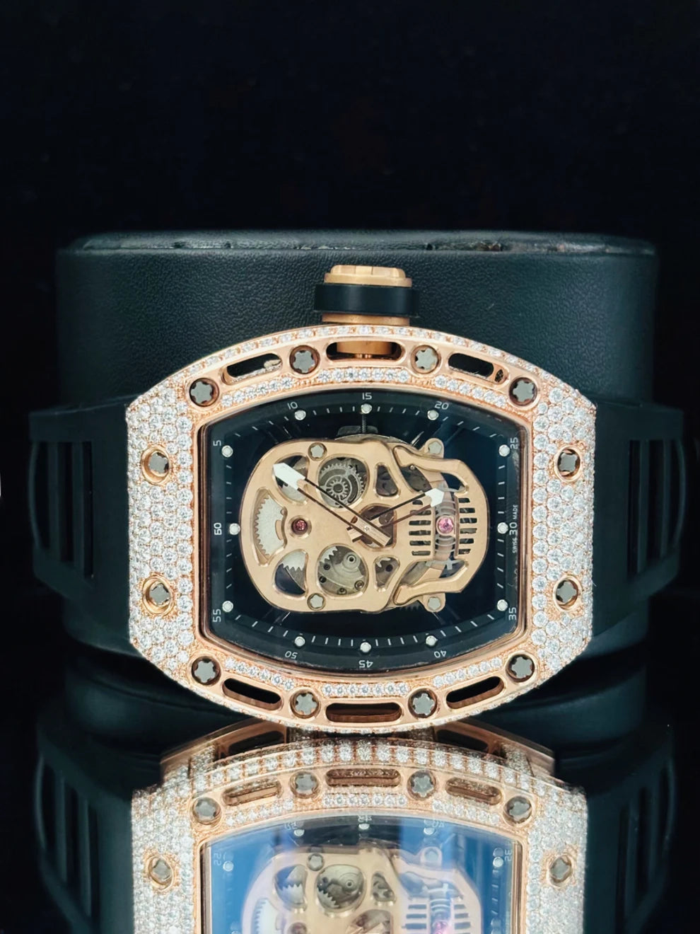 41MM Skull Dial Black Silicon Strap RM Moissanite Watch
