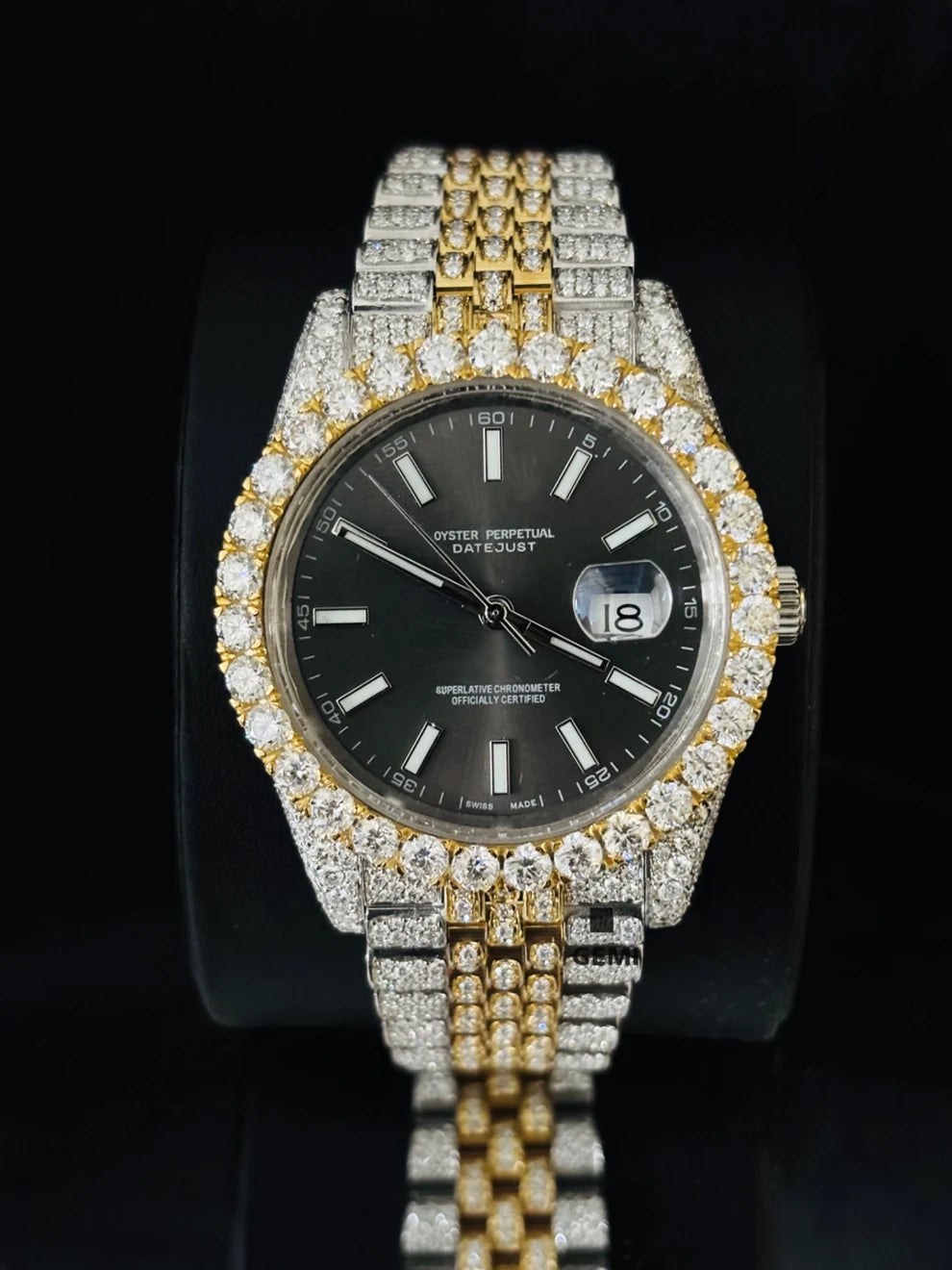 Yellow Gold Plated White Bar Hip Hop Moissanite Rapper Watch
