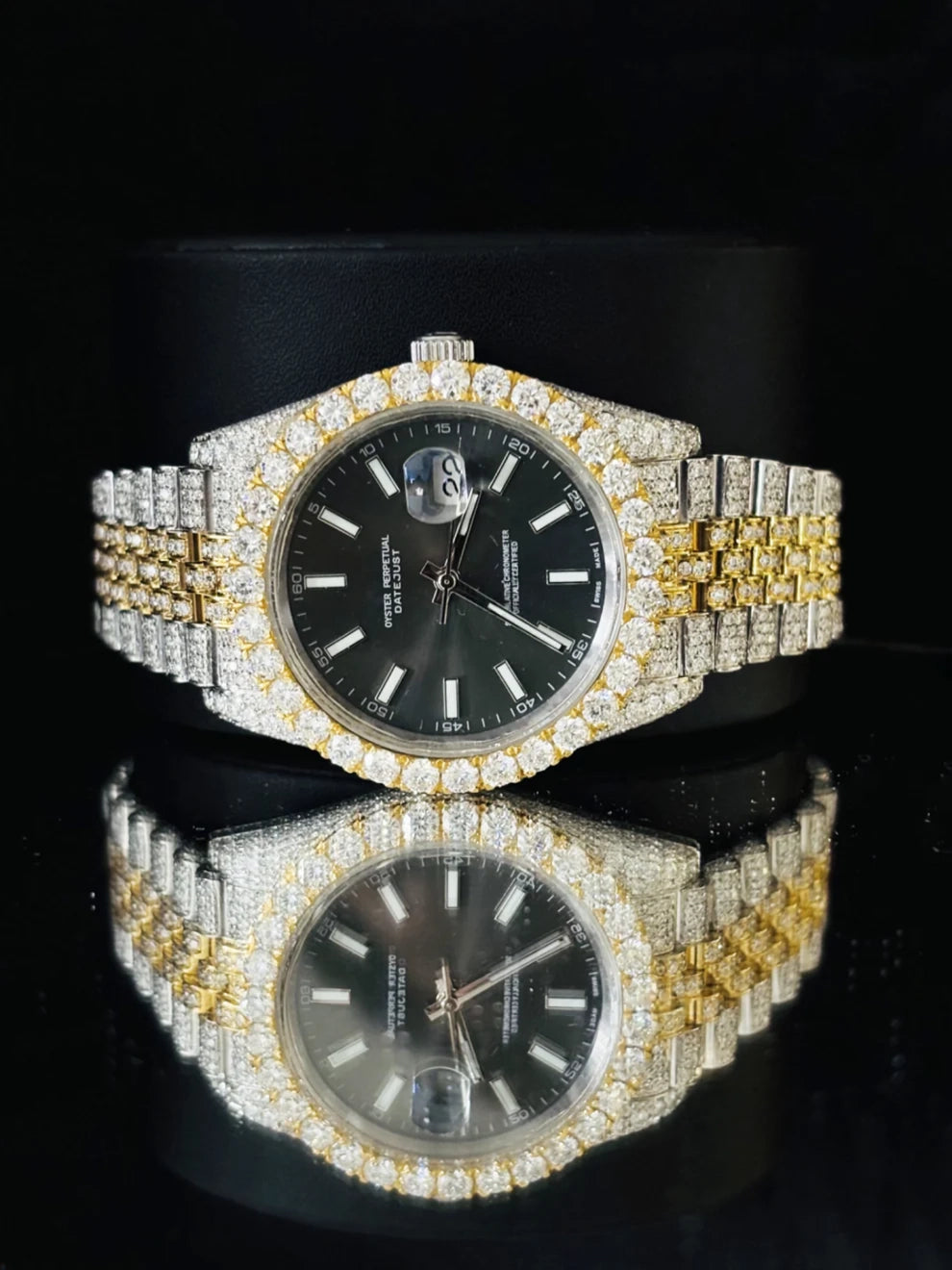 Yellow Gold Plated White Bar Hip Hop Moissanite Rapper Watch