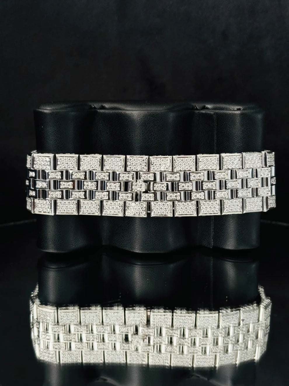 Sky Blue Dial Fully Ice Baguette Bar Moissanite Watch
