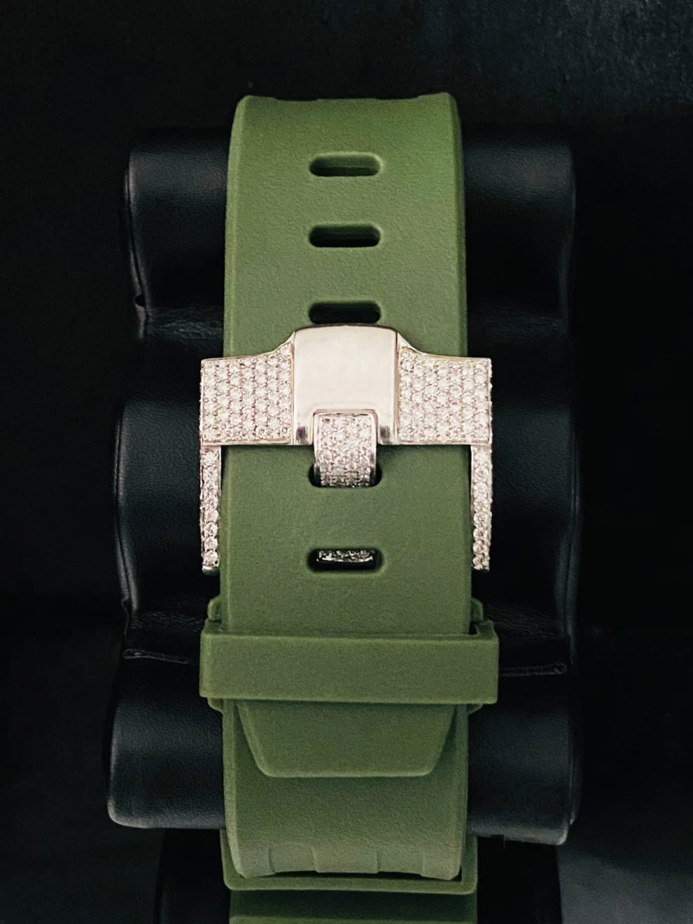 Iced Out VVS Moissanite Watch With Green Silicon Straps