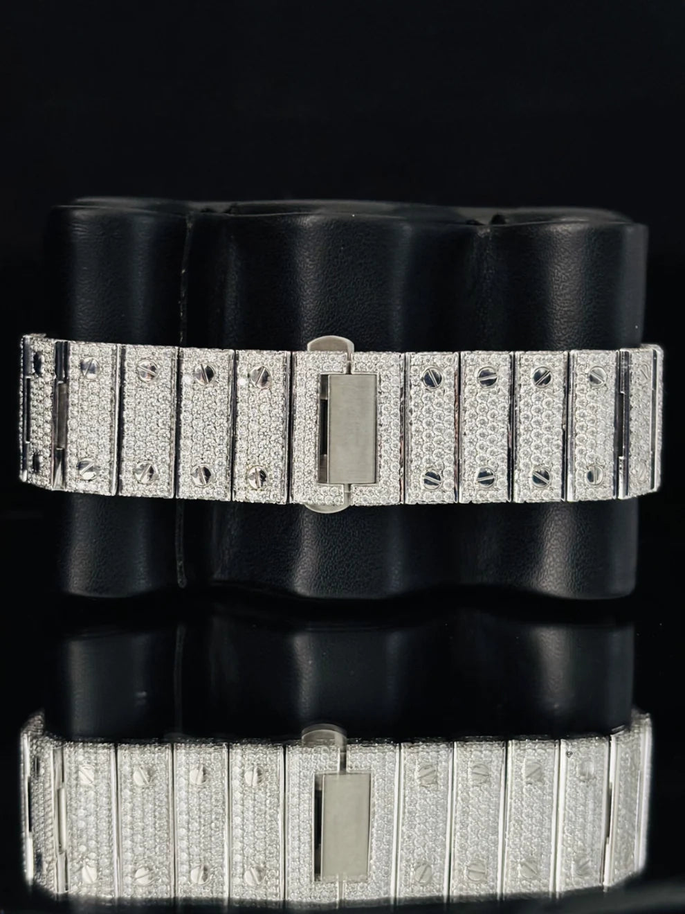 Green Roman Number Fully Studded Moissanite Watch