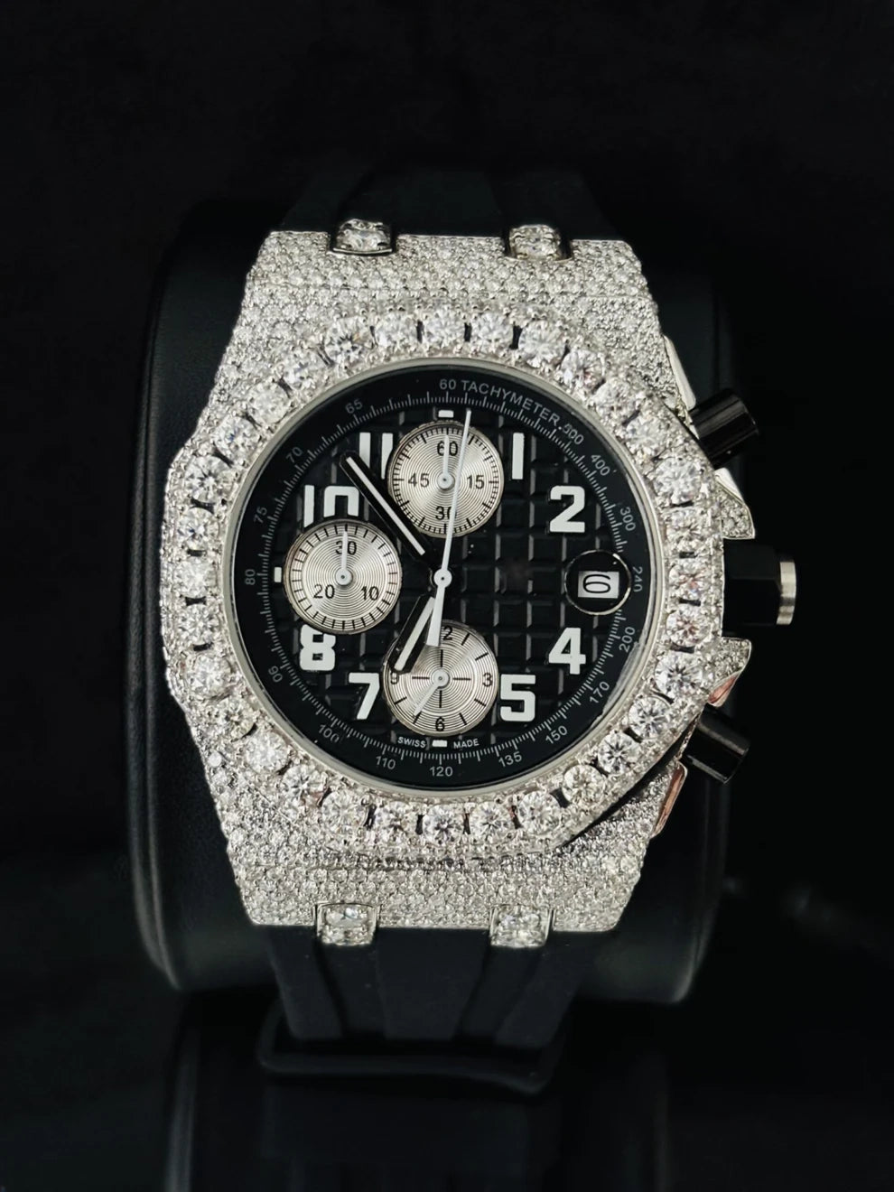 Tapisserie Pattern Chronograph Wrist Moissanite Diamond Watch