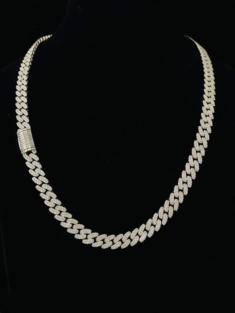 Diamond-encrusted Cuban link chain necklace with an iced-out box clasp