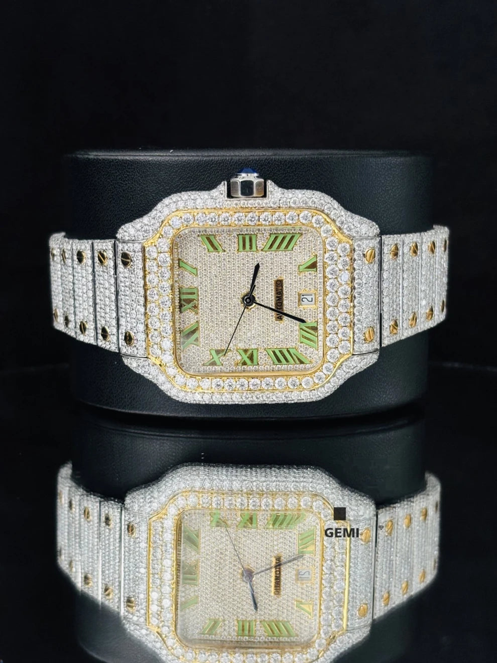 Men's VVS Parrot Roman Number Studded Moissanite Diamond Watch