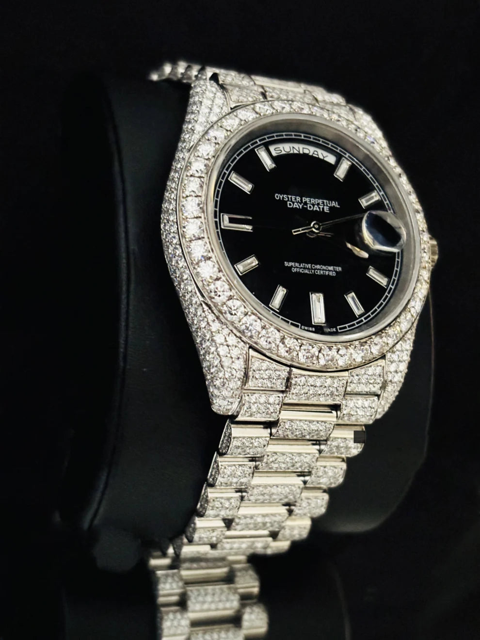 Luxury Men VVS Stainless Steel Black Dial Iced Out Watch