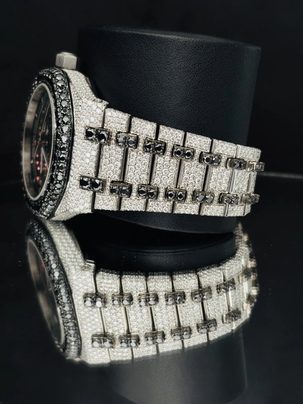 Customized Black Diamond Skeleton Dial Moissanite Watch