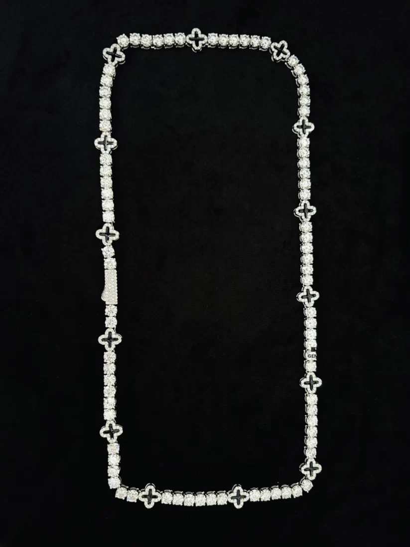 10MM Silver Round Four Leaf Clover Tennis Moissanite Chain For Men