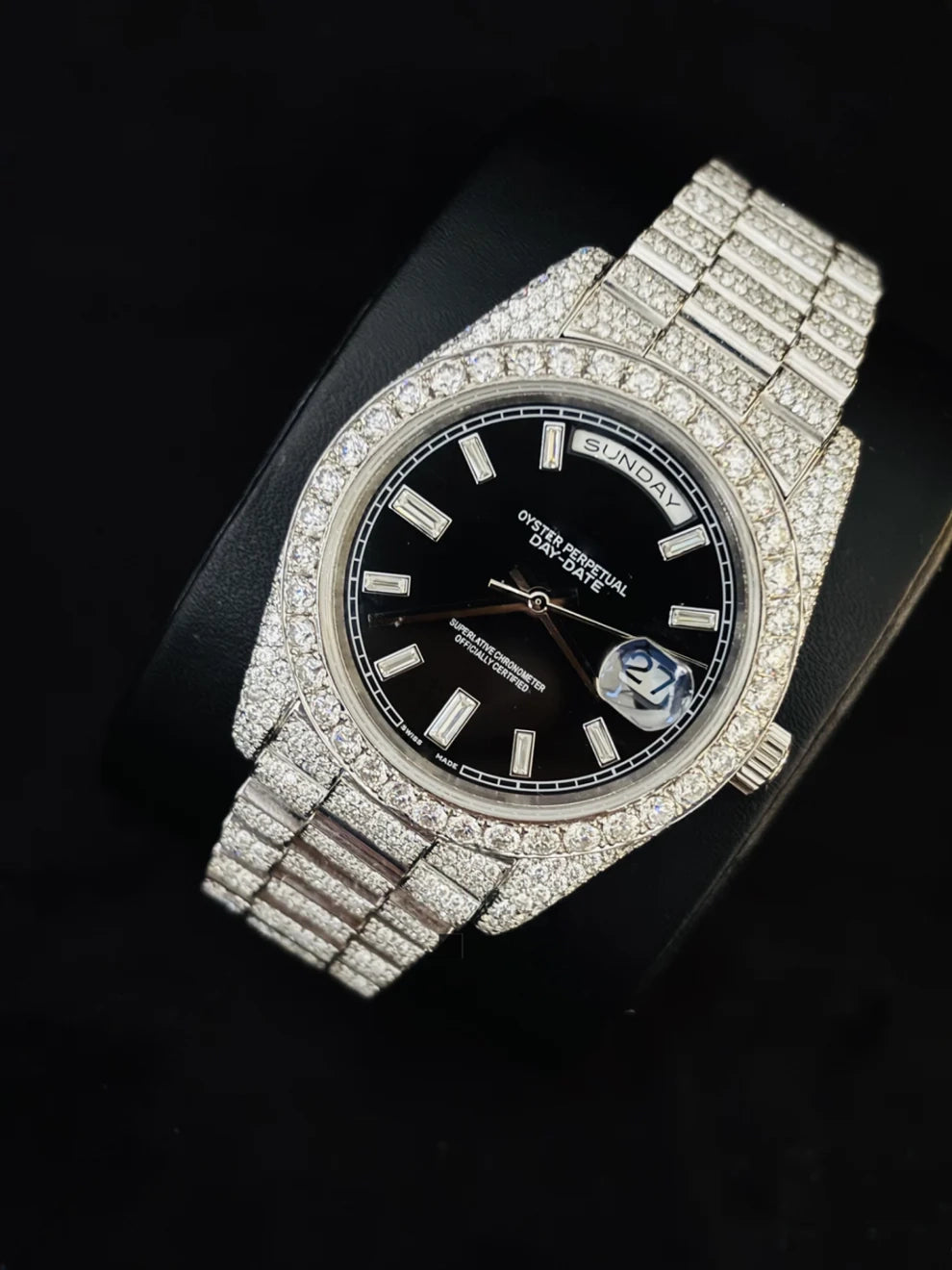 Luxury Men VVS Stainless Steel Black Dial Iced Out Watch