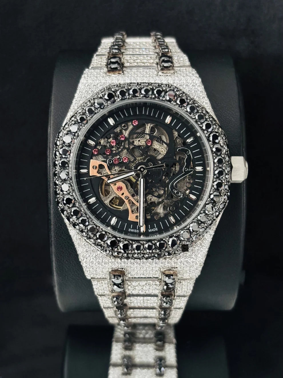 Customized Black Diamond Skeleton Dial Moissanite Watch