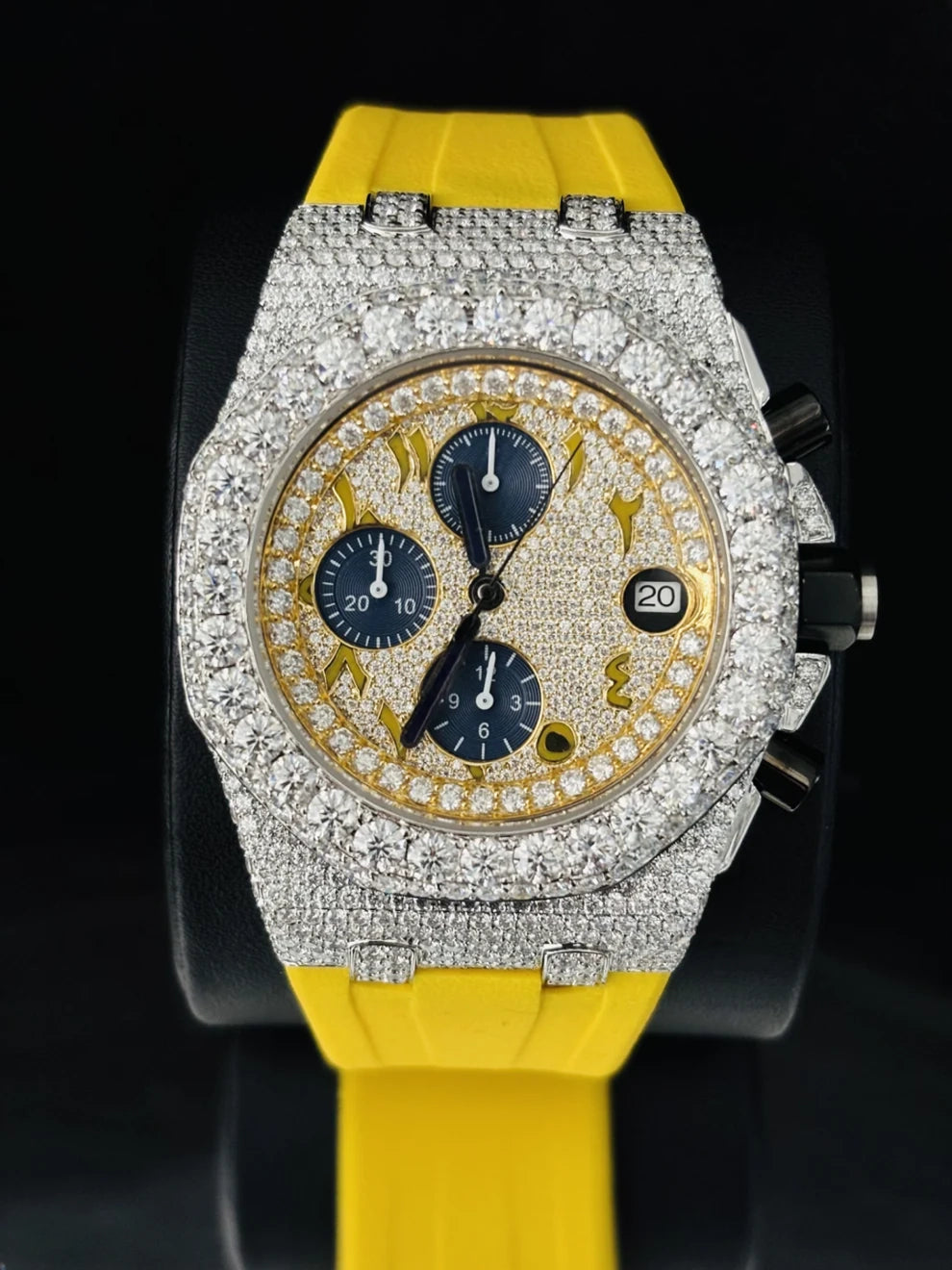 Men Arabic Number Multi Chronograph Moissanite Hip Hop Watch