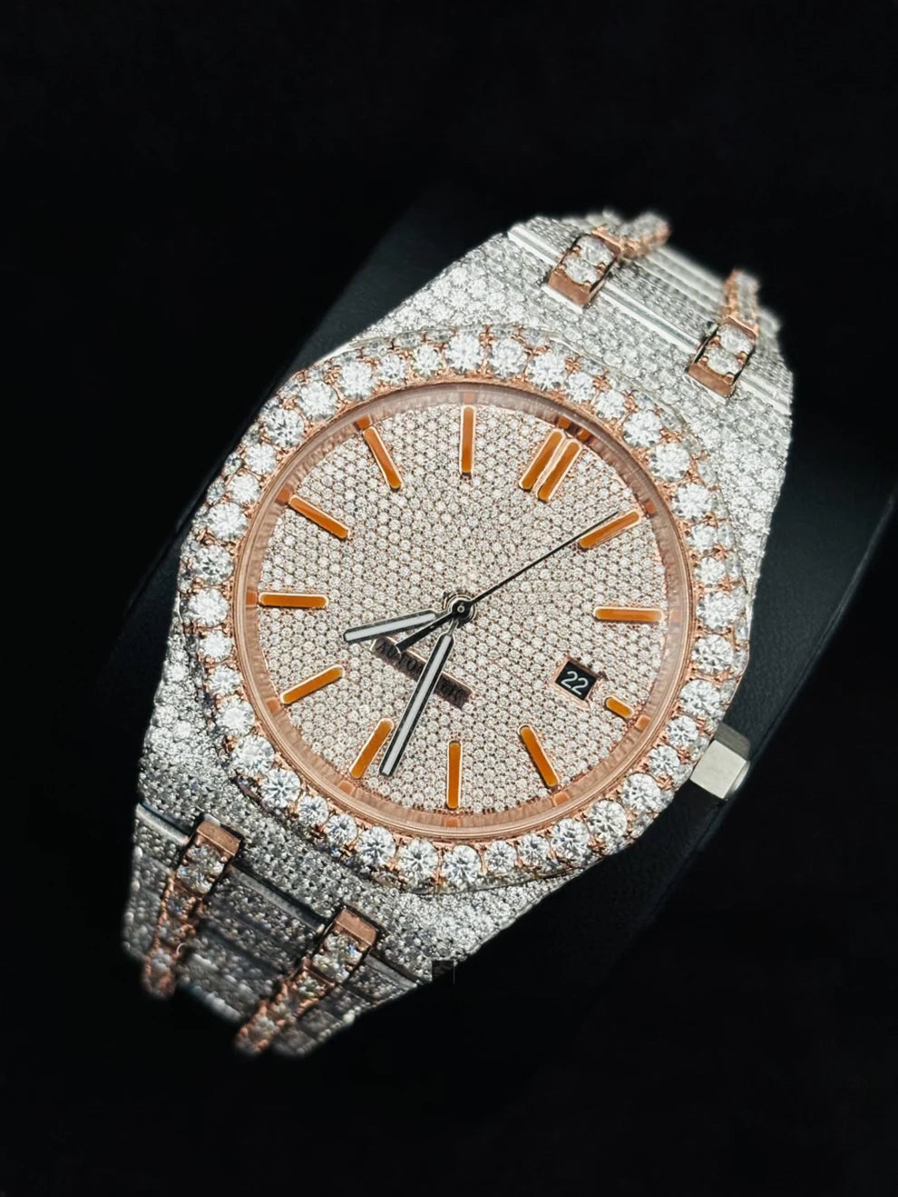 41MM Orange Bar Bust Down Moissanite Automatic Watch