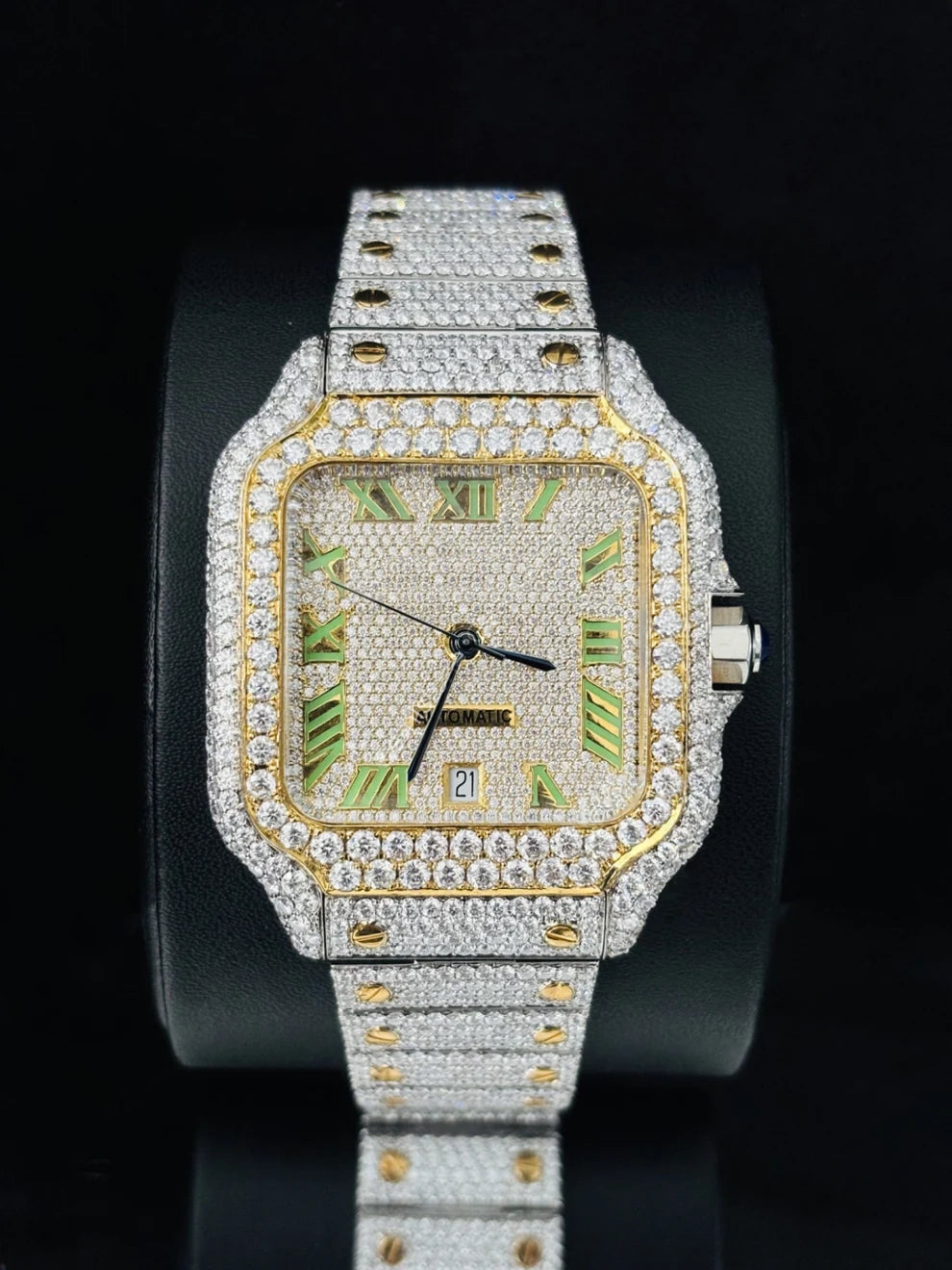 Men's VVS Parrot Roman Number Studded Moissanite Diamond Watch