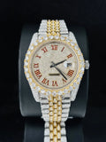 Men Two Tone Red Roman Number Moissanite Rappers Watch