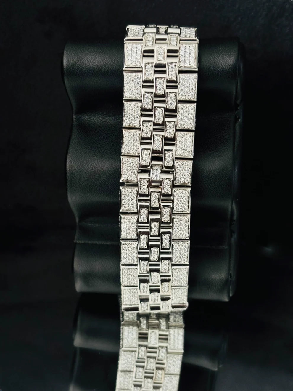 Sky Blue Dial Fully Ice Baguette Bar Moissanite Watch