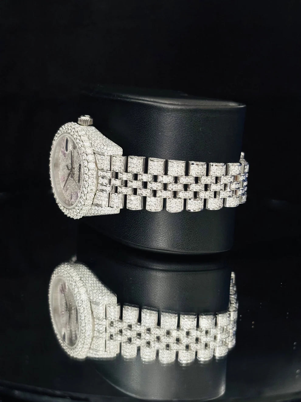 Baguette Bar Jubilee Strap Fully Studded Moissanite Watch