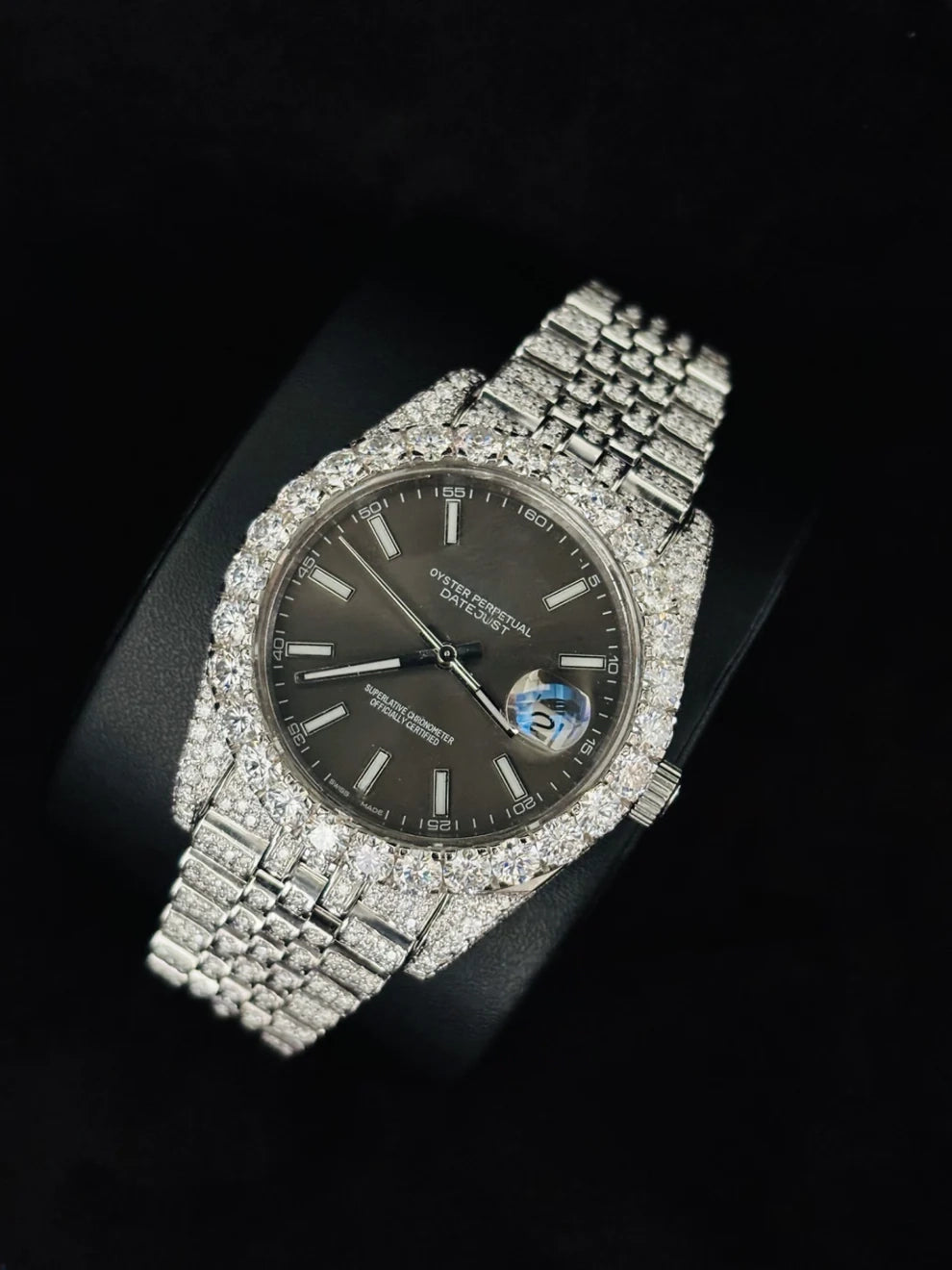 Jubilee Belt White Bar Studded Moissanite Watch for Men