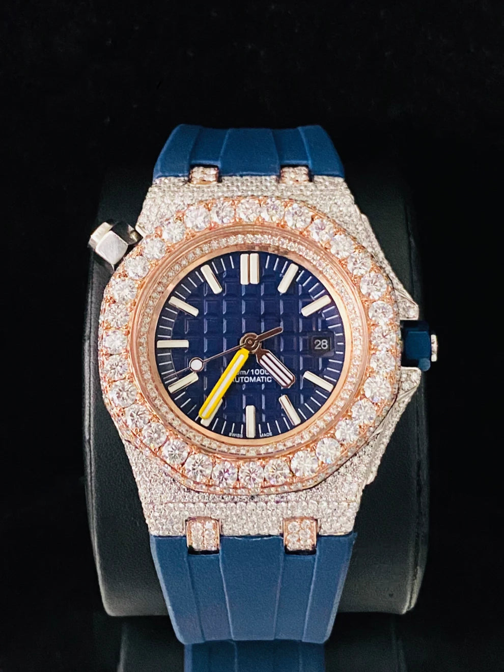 Royal Blue Fully Face Dial Iced Out VVS Moissanite Watch