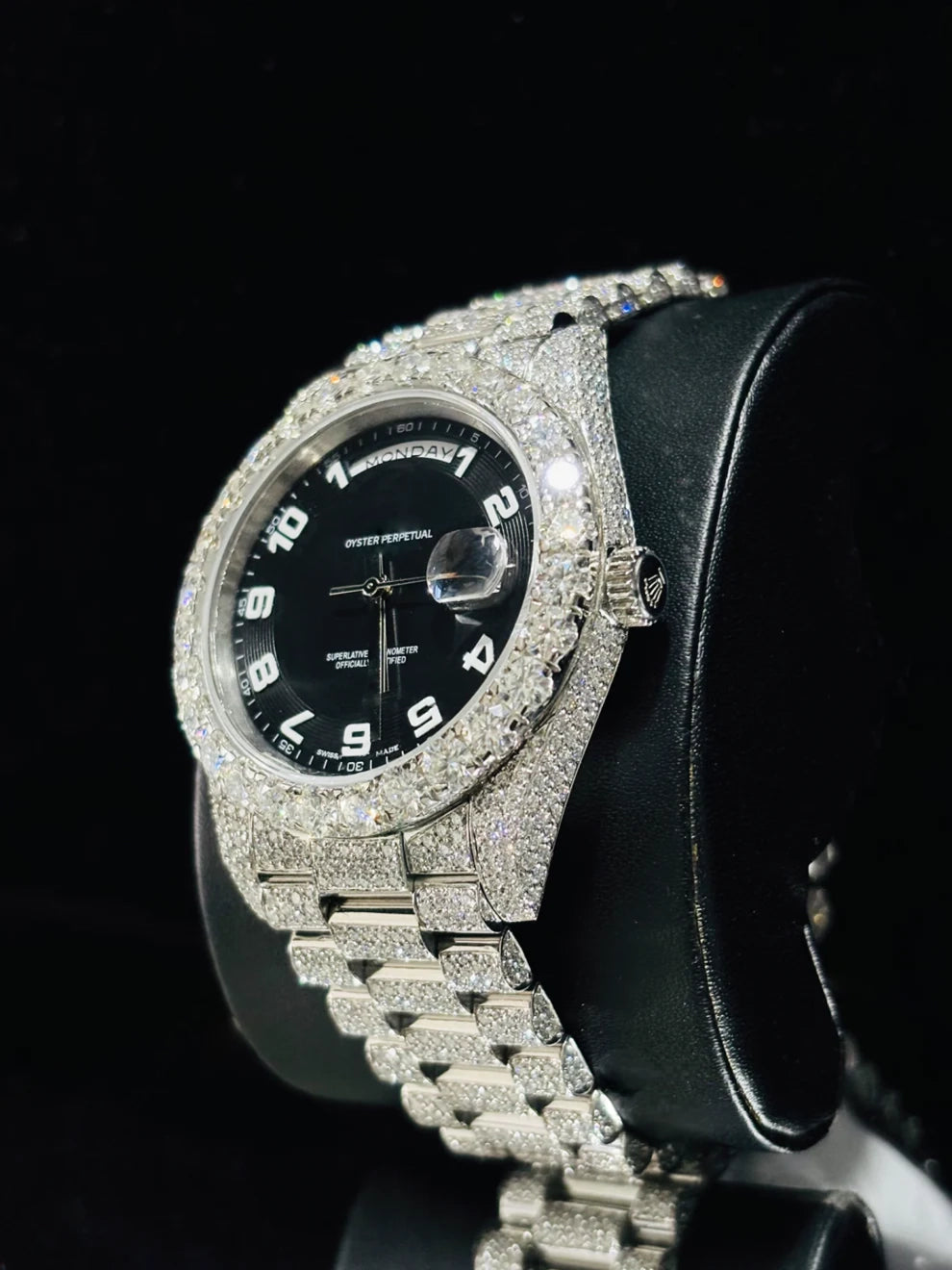 Black Dial Hip Hop Moissanite Diamond Stud Watch