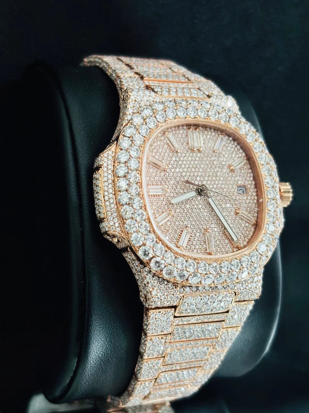 Fully Studded Bust Down Baguette Bar Moissanite Watch