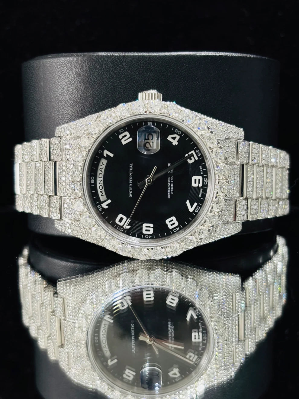 Black Dial Hip Hop Moissanite Diamond Stud Watch