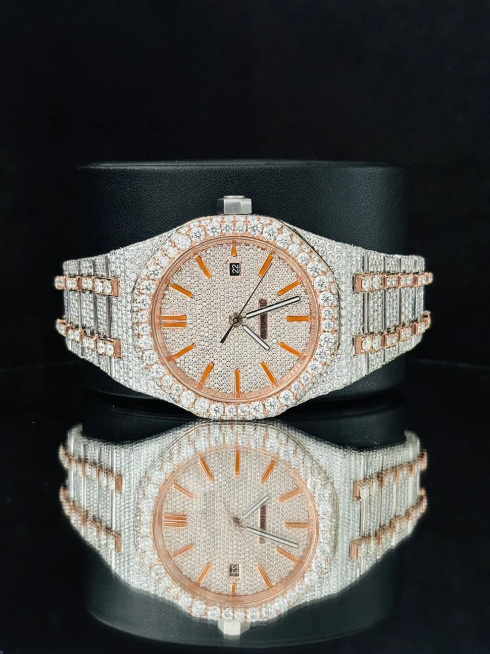 41MM Orange Bar Bust Down Moissanite Automatic Watch