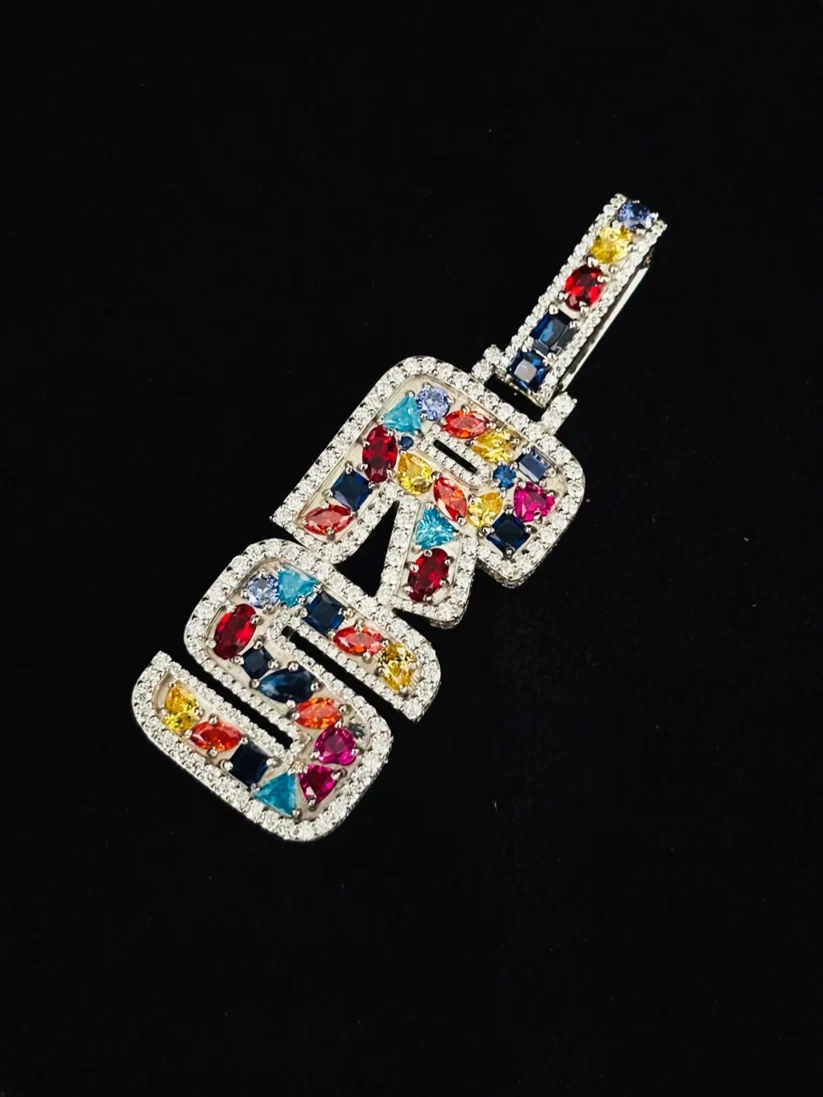 Custom multi color iced out letter pendant hip hop jewelry