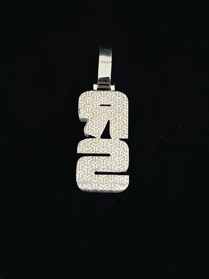 Iced-out silver initial letter pendant for hip-hop jewelry 