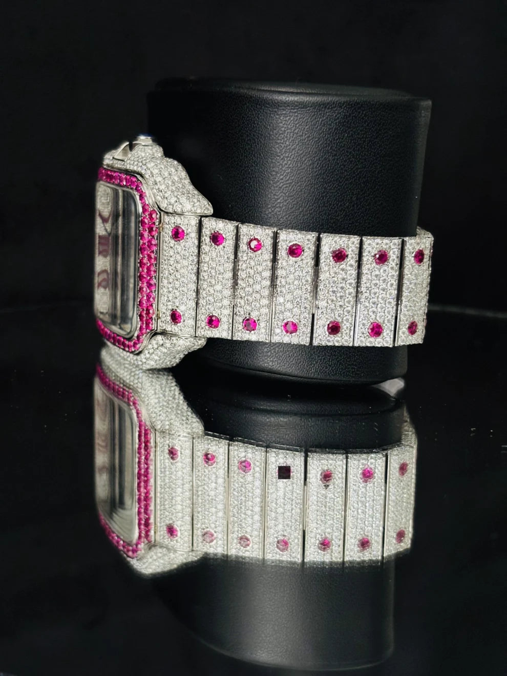 Roman Number Pink Diamond Moissanite Rappers Watch