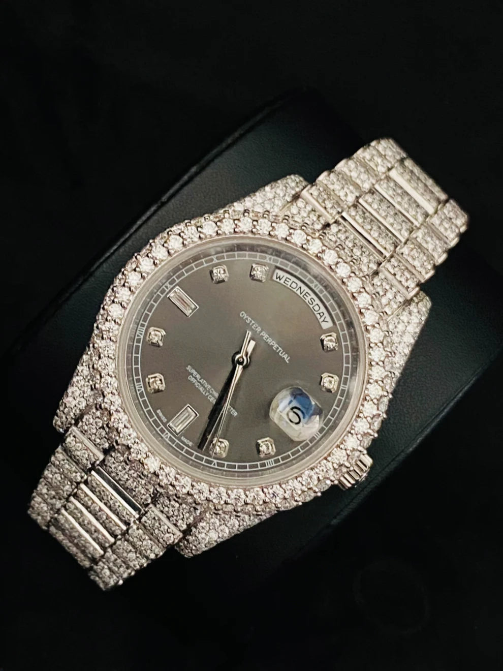 Men's Black Dial Moissanite Fully Iced Out Watch For Men