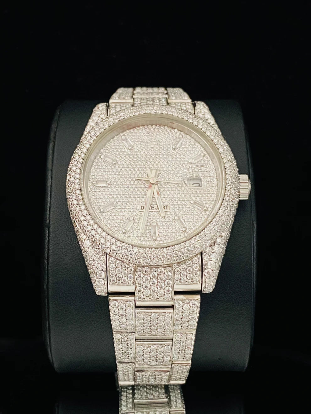 Baguette Dial Bust Down Moissanite Diamond Studded Watch