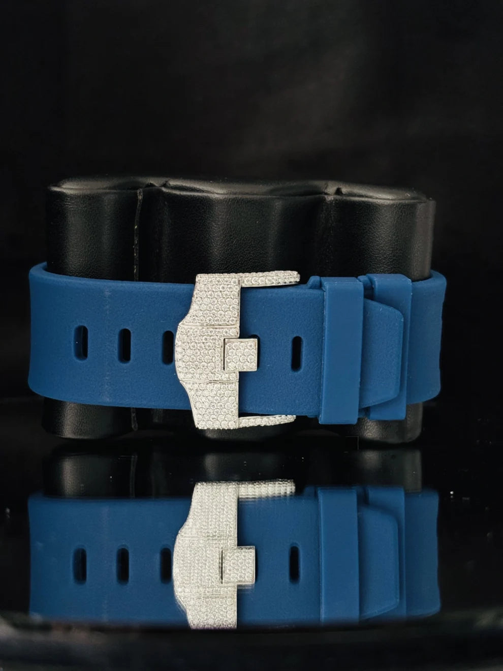 Arabic Number Big Bezel Blue Silicon Strap Moissanite Watch