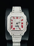 Red Roman Number VVS Moissanite Studded Iced Out Watch