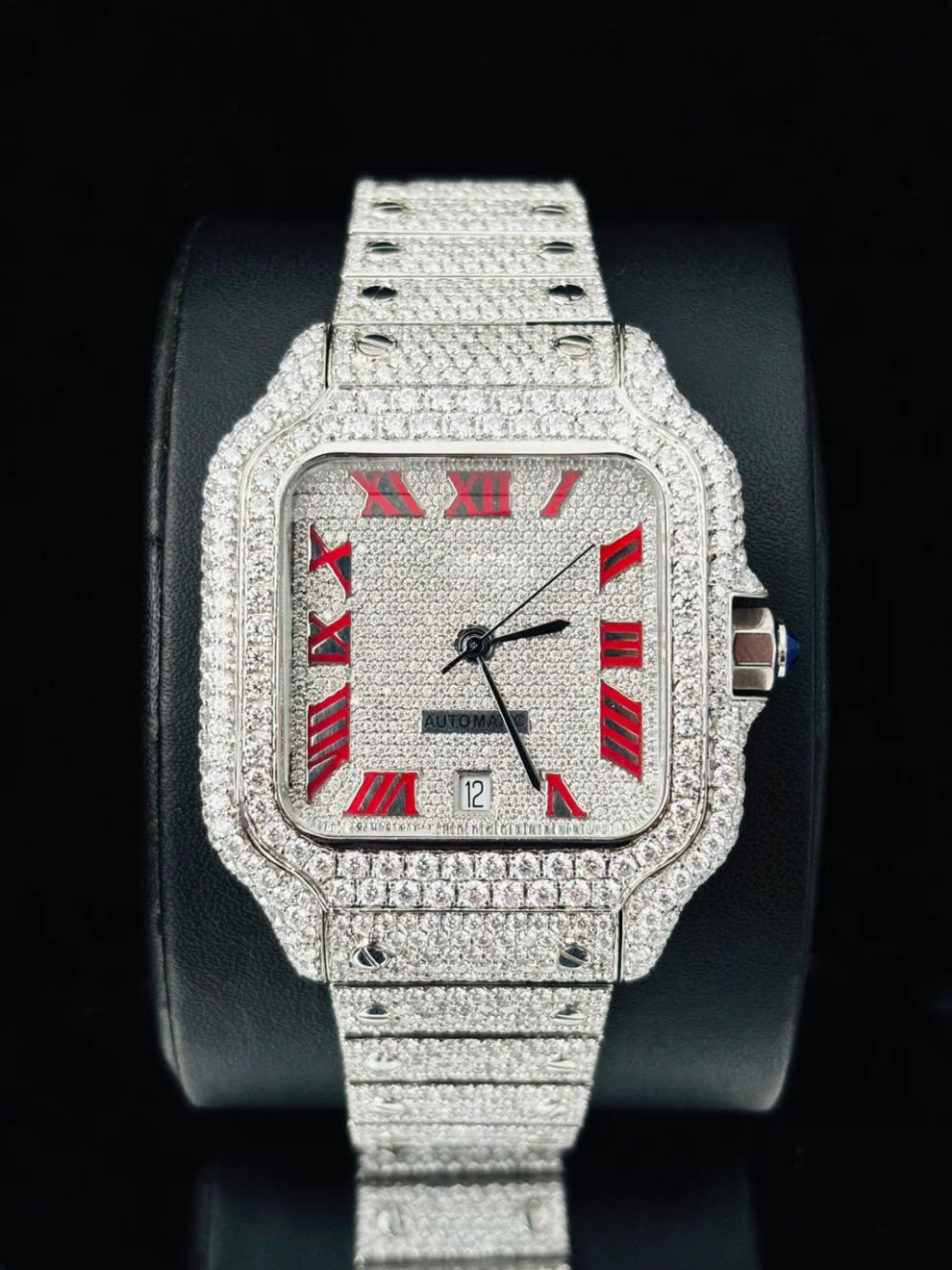 Red Roman Number VVS Moissanite Studded Iced Out Watch