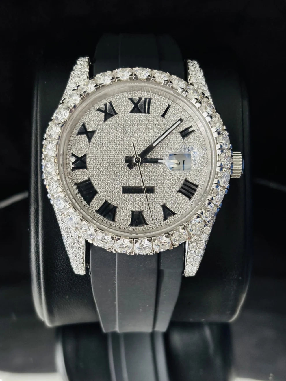 Luxury Roman Dial Iced Out Moissanite Automatic Watch