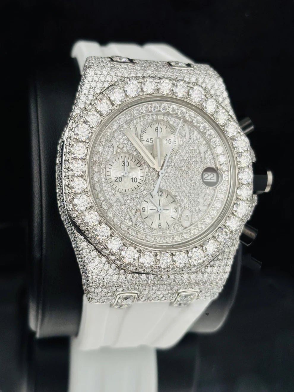 White Multi Chronograph Big Bezel Iced Out Moissanite Watch