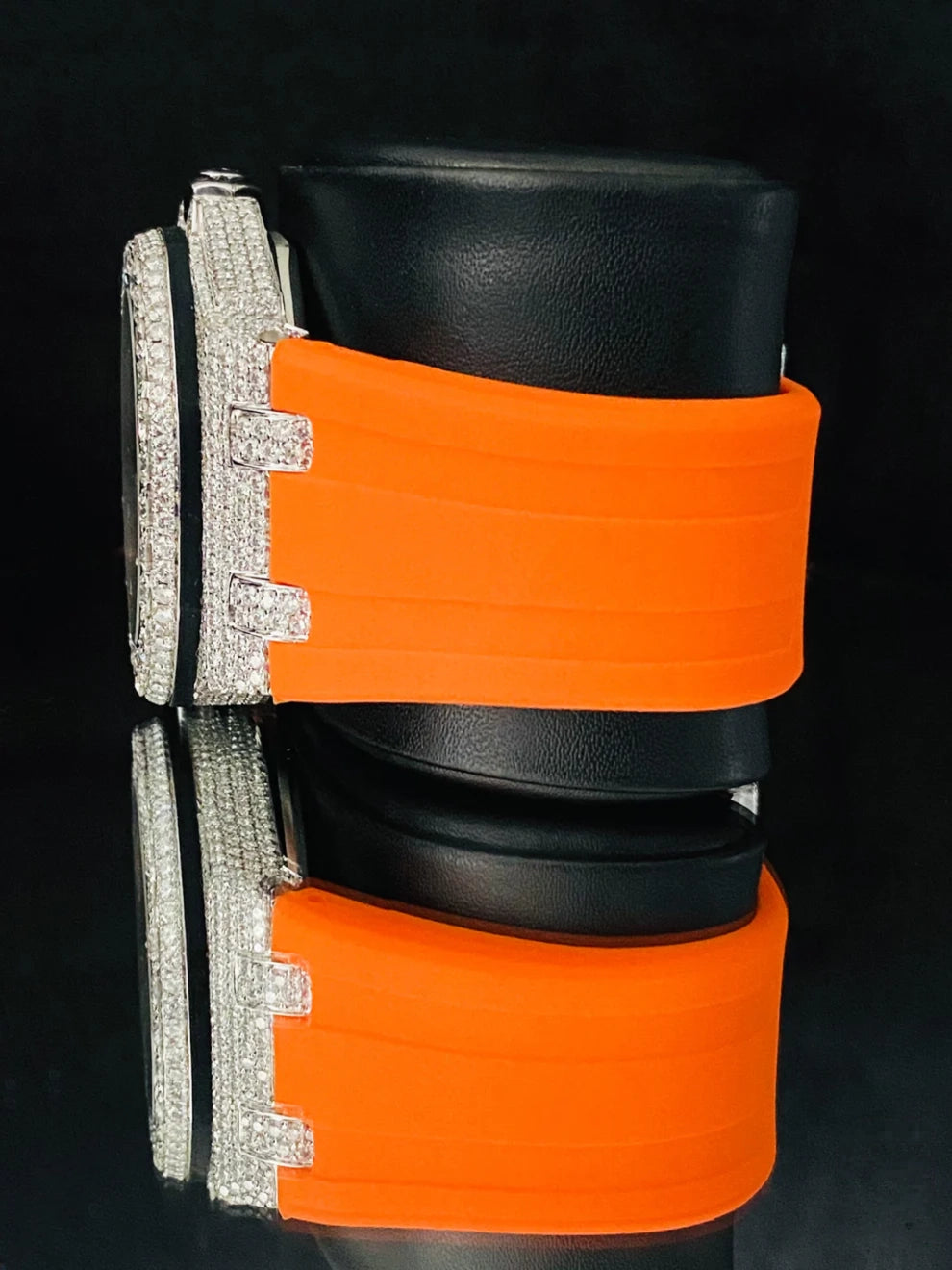 Orange Silicone Belt Bling Fully Iced Out Diamond Watch