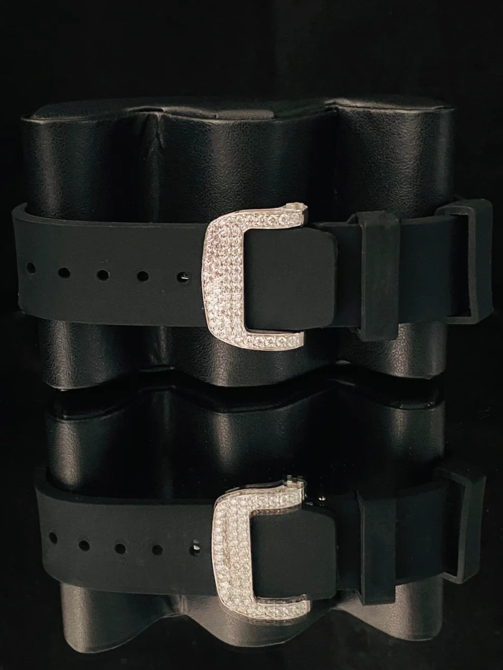 Black Silicon Or Rubber Belt Fully Ice Out Moissanite Watch