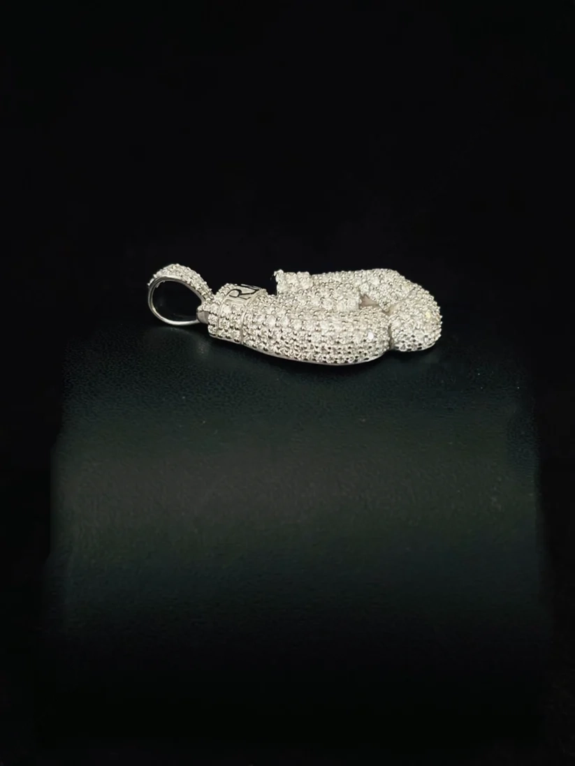side view Iced out iced diamond boxing glove pendant necklace charm